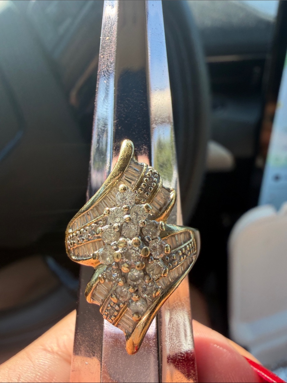 Gold Cluster Cocktail Ring with Clear Stones - Women Jewelry